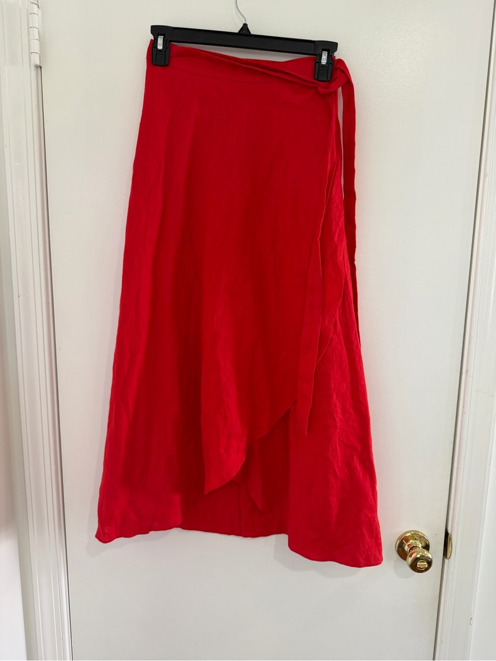 Aritzia Wilfred Red Wrap Midi Skirt XS Linen Tie Waist Minimalist Cottagecore